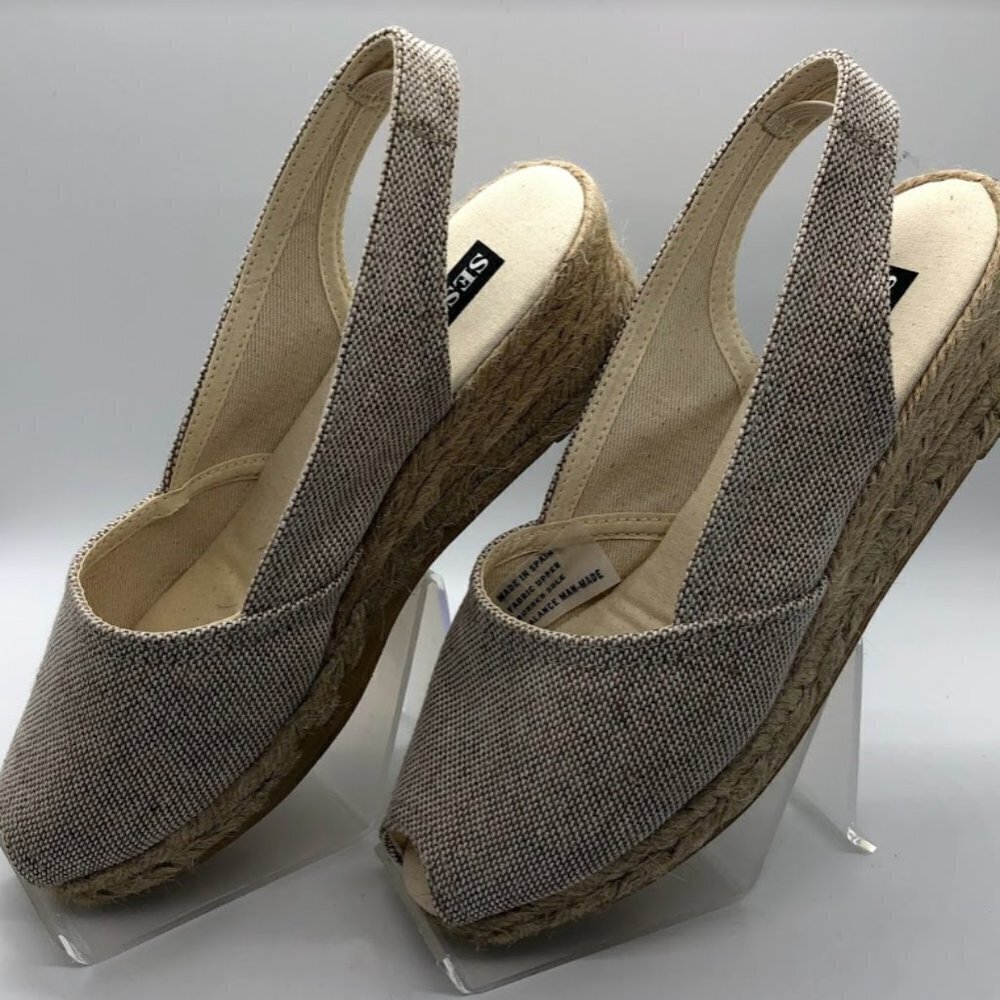 Sesto Women’s Espadrille Wedge Sandals Peep Toe Slip On Neutral Tan Summer Shoes